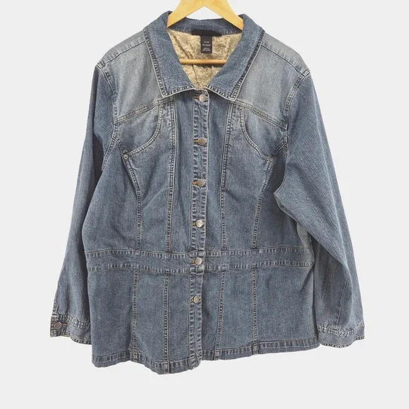 Venezia Womens Denim Jacket Blue Button Front Plus Size 22 24 Western Barn Coat - Picture 1 of 12